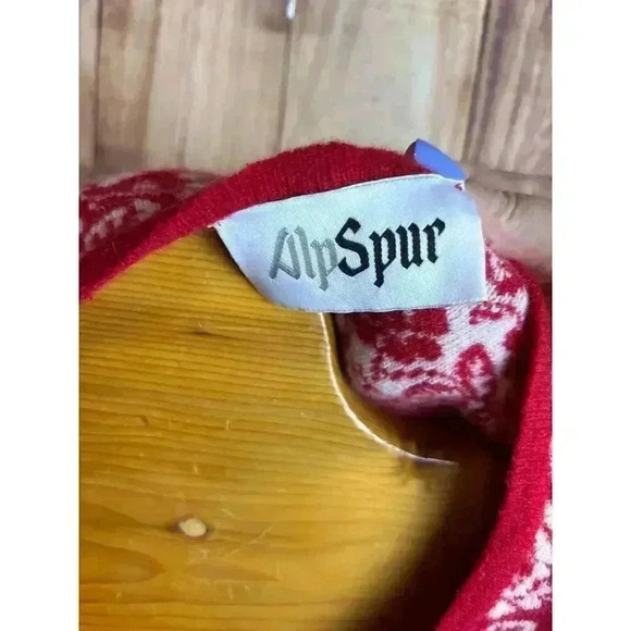 Alpspur Knit Wool Blend Cardigan Sweater Red and White Size M. READ DESC - Picture 4 of 8